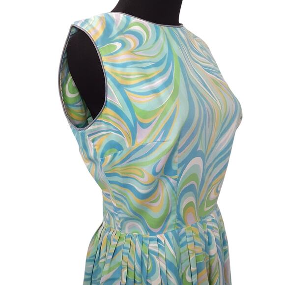 Vintage 50s Pin Up Fit and Flare Dress Psychedelic Tie Die Sun Dress Rockabilly - Picture 4 of 16